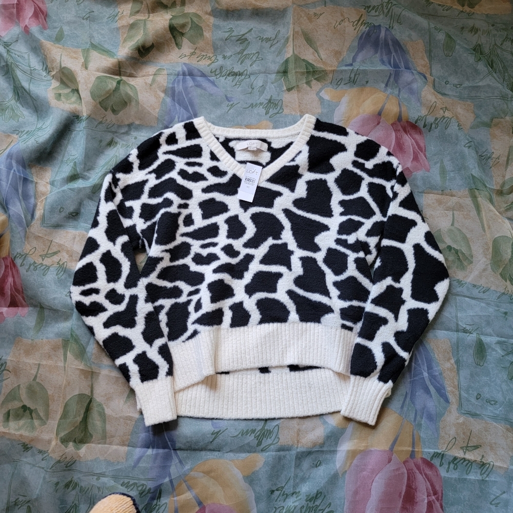 Ann taylor loft fuzzy cow print sweater
